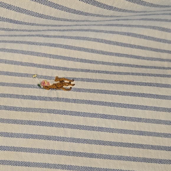 Men's Ralph Lauren Classic Fit Oxford White and Blue Striped Buttondown Shirt - Picture 2 of 4